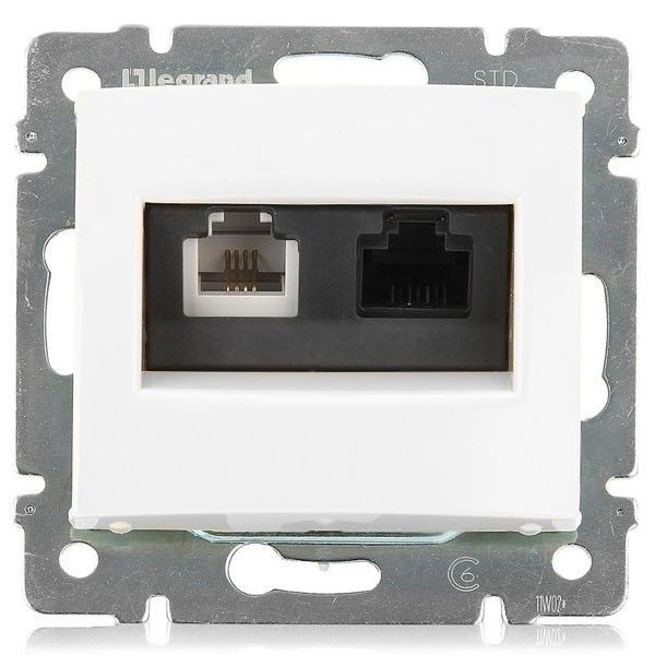 розетка компьютерная + телефонная 2-м сп valena rj45 + rj11 кат.6 utp механизм бел. (diy-упак.) leg 695339 от BTSprom.by
