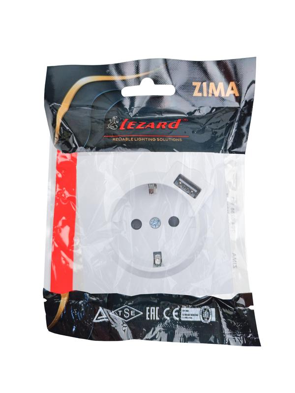  Розетка 1-мест. с/з+USB разъем ZIMA IP20 бел. LEZARD 704-0288-181 фото в каталоге от BTSprom.by
