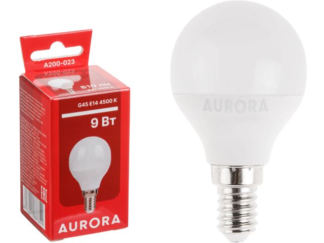 лампа светодиодная g45 шар 9вт 230в e14 4500k aurora a200-023 от BTSprom.by