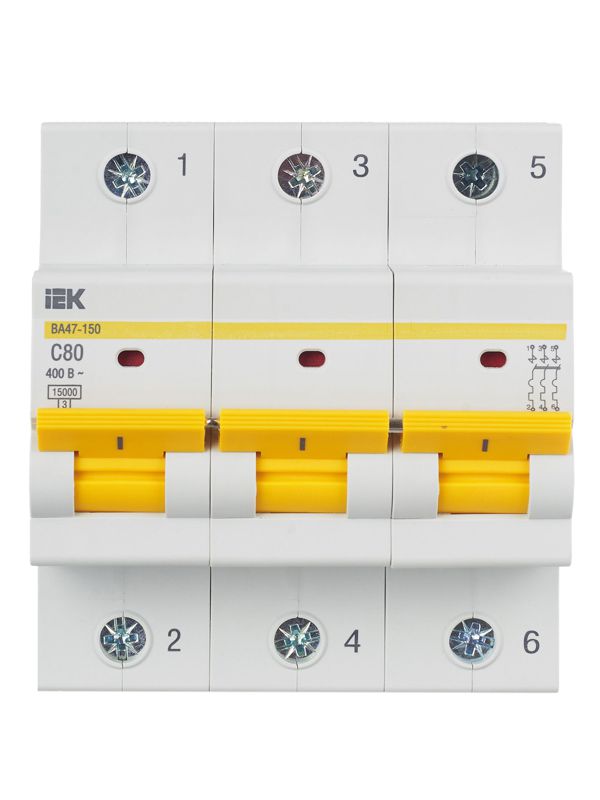  Выключатель автоматический модульный 3п C 80А 15кА ВА47-150 KARAT IEK MVA50-3-080-C фото в каталоге от BTSprom.by