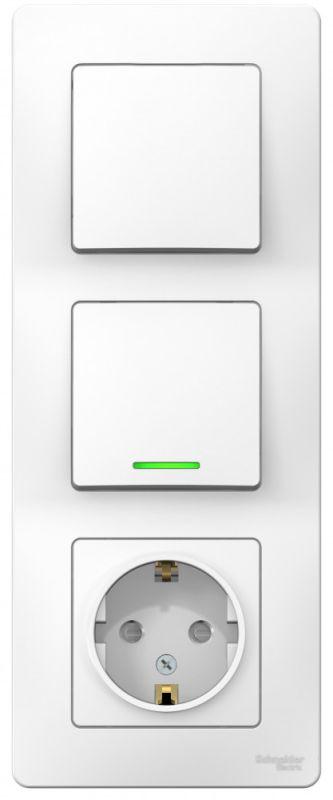 Блок СП Blanca (розетка с заземл. защ. шторки 16А 250В + 1-кл. выкл. с подсветкой + 1-кл. выкл.) бел. SE BLNBS101111 фото в каталоге от BTSprom.by
