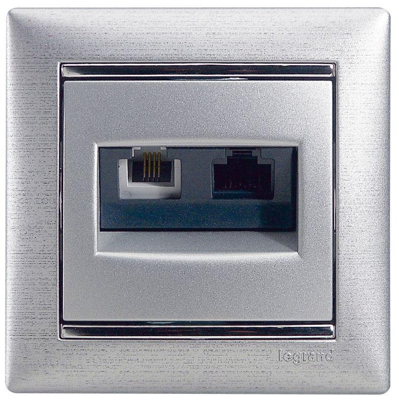 розетка компьютерная + телефонная 2-м сп valena rj45 кат.5e utp+rj11 механизм алюм. leg 770280 от BTSprom.by
