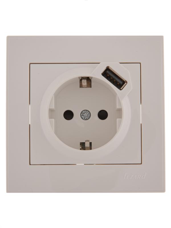розетка 1-м сп rain 16а с заземл. + usb разъем бел. lezard 703-0202-181 от BTSprom.by