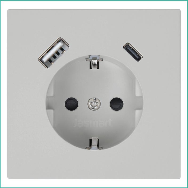 розетка сп fd shuko 16а с заземл. защ. шторки с 2-мя заряд. устр. usb тип a+c 25вт механизм тауп матов. soft touch jasmart fd5501usb-25ptm от BTSprom.by