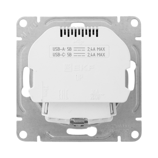  Розетка СП Эпика 16А с 2 USB-A+С с заземл. защ. шторки механизм бел. EKF UP1-SOW-111-USBA+USBC фото в каталоге от BTSprom.by