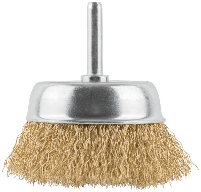  Корщетка чашечная со шпилькой стальная латунированная волнистая проволока 75мм КУРС 38468 фото в каталоге от BTSprom.by