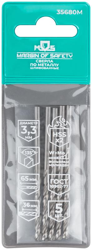  Сверло по металлу HSS шлифованные угол заточки 135град. 3.3х65мм (уп.5шт) MOS 35680М фото в каталоге от BTSprom.by