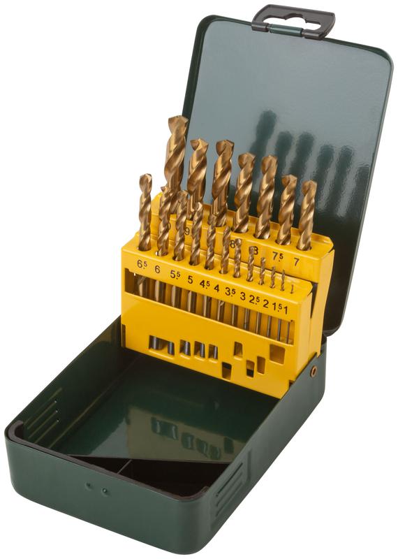 набор сверл hss по металлу 1-10мм покрытие титан. (метал. бокс) (19 предметов) fit 34219 от BTSprom.by