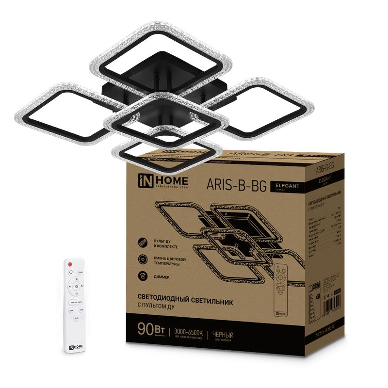 светильник светодиодный elegant aris-b-bg 90вт 3000-4000-6500к 7000лм 230в 600х600х110мм пу черн. in home 4690612043241 от BTSprom.by