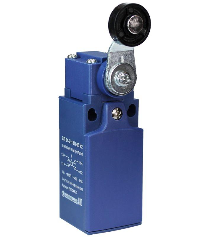  Выключатель путевой ВП 24-2118П-65 У2 1НО+1НЗ 3А IP65 рычаг с пластик. роликом безинерционный 20мм без сальника Электротехник ET004677 фото в каталоге от BTSprom.by