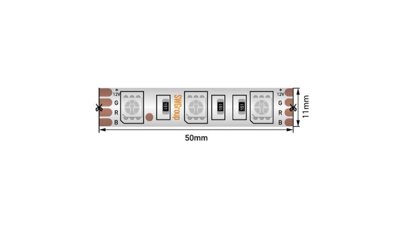 лента светодиодная стандарт 5050 60led/м 14.4вт/м rgb 12в ip66 со скотчем 3м (уп.5м) swg standard 00-00014784 от BTSprom.by
