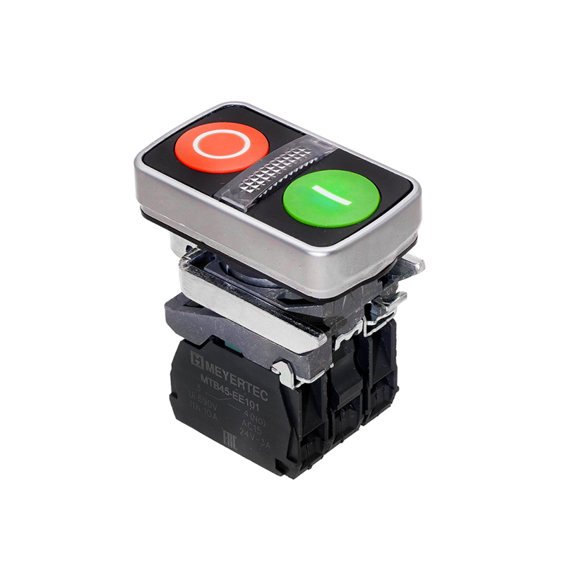 кнопка двойная плоская с подсветкой маркировка "i+o" 1no+1nc 24в ac/dc ip65 металл mtb4-bw83751 красн./зел. овен 137155 от BTSprom.by