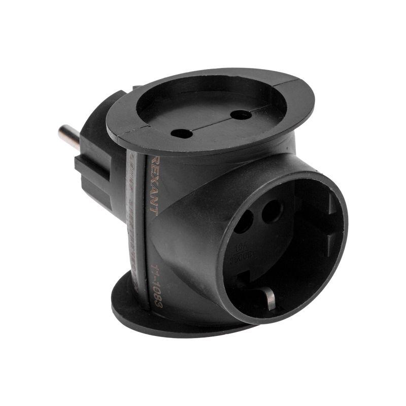  Разветвитель 3-м (1-м с заземл.) 16А универс. черн. Rexant 11-1083 фото в каталоге от BTSprom.by