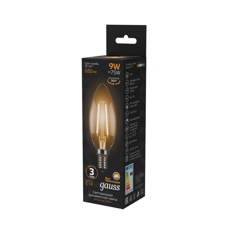 Лампа светодиодная филаментная Black Filament 9Вт свеча 2700К тепл. бел. E14 680лм GAUSS 103801109 фото в каталоге от BTSprom.by