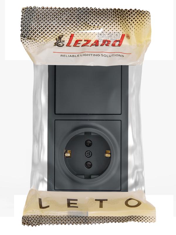  Блок ОП LETO (1-кл. выключатель + 1-м розетка с заземл.) горизонт. графит LEZARD 752-3400-170BAP фото в каталоге от BTSprom.by