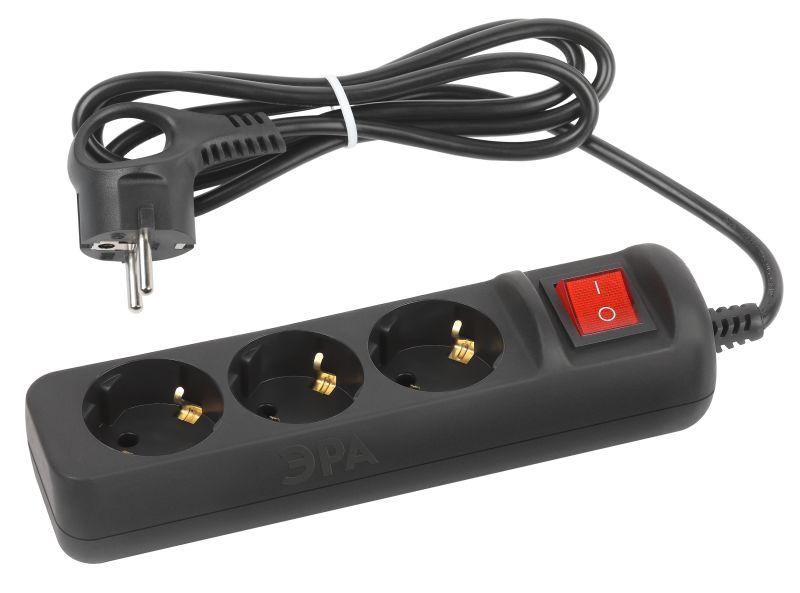 удлинитель 3х1.5м с заземл. с выкл. пвс 3х0.75черн. ux-3es-1.5m-b эра б0057727 от BTSprom.by