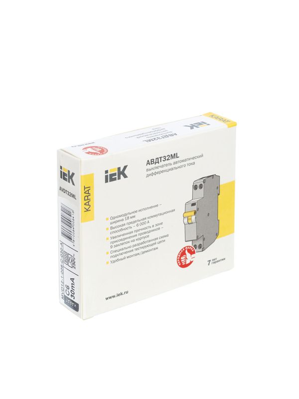  Выключатель автоматический дифференциального тока C 6А 30мА тип A АВДТ32ML KARAT IEK MVD12-1-006-C-030-A фото в каталоге от BTSprom.by