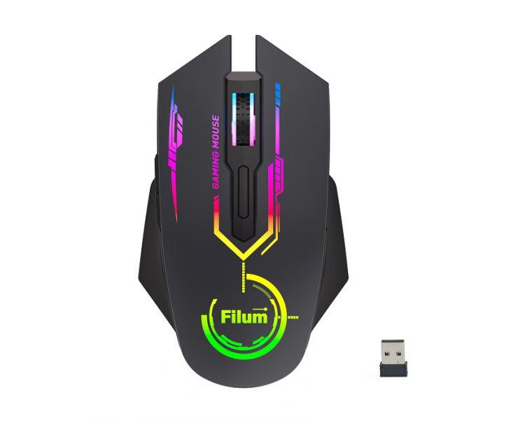 мышь беспроводная оптическая 6-кл. usb/bt dpi: 4800/3200/1600/1200/800 windows xp/vista/7/8/10 macos аккумулятор 600ма.ч черн. filum fl-gmw15-bk-l от BTSprom.by