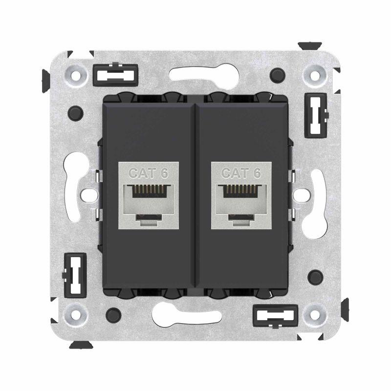 розетка компьютерная 2-м сп avanti "черный матовый" rj45 кат.6 без шторок экранир. механизм dkc 4412794 от BTSprom.by