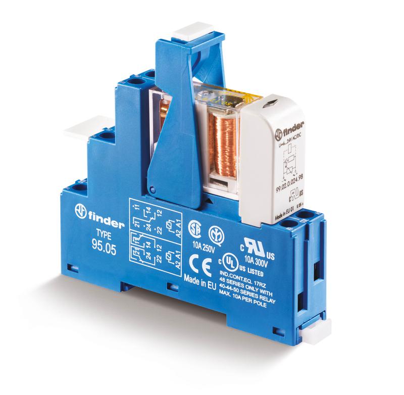 модуль интерфейсный (сборка 50.12.9.024.5000 + 99.02.9.024.99 + 95.05spa) электромеханич. реле 2co 8а agni+au 24в dc ip20 винт. клеммы пластик. клипса led + варистор finder 483290245060spa от BTSprom.by