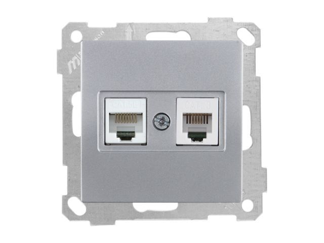 розетка телефонная + компьютерная (rj12+cat5e) серебро, elitra, mutlusan 2270 139 0192 от BTSprom.by