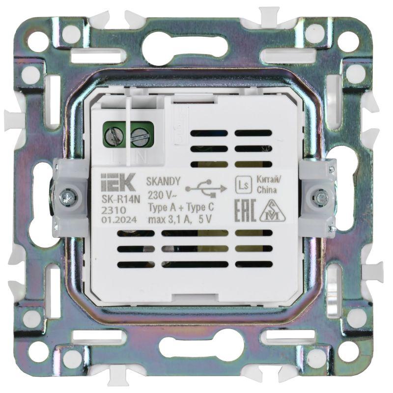  Розетка USB A+C 3.1А SKANDY SK-R14N никель IEK SK-U22-D31-K50 фото в каталоге от BTSprom.by