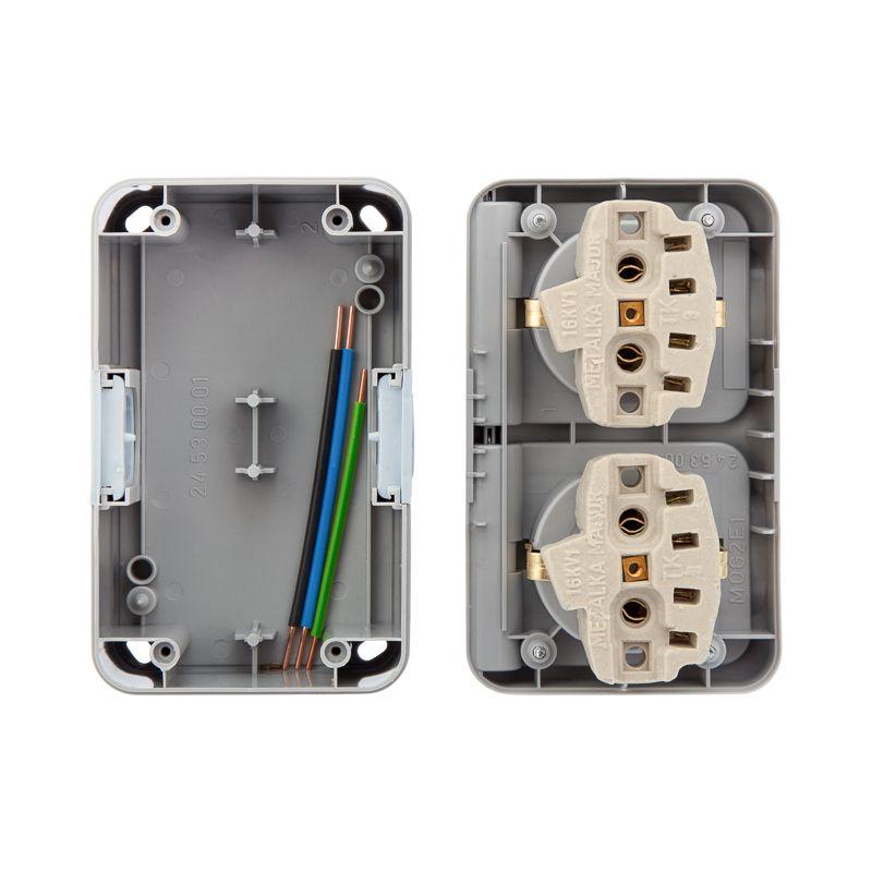  Блок розеток 2-м ОП Mini OG IP54 горизонт. с заземл. керамика сер. Kranz KR-78-0804 фото в каталоге от BTSprom.by