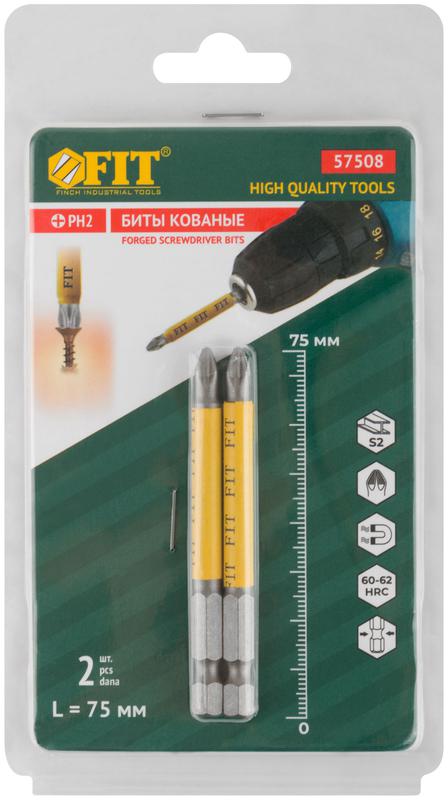  Набор бит кованые сталь S2 односторонние 75мм PH2 профи блистер (уп.2шт) FIT 57508 фото в каталоге от BTSprom.by