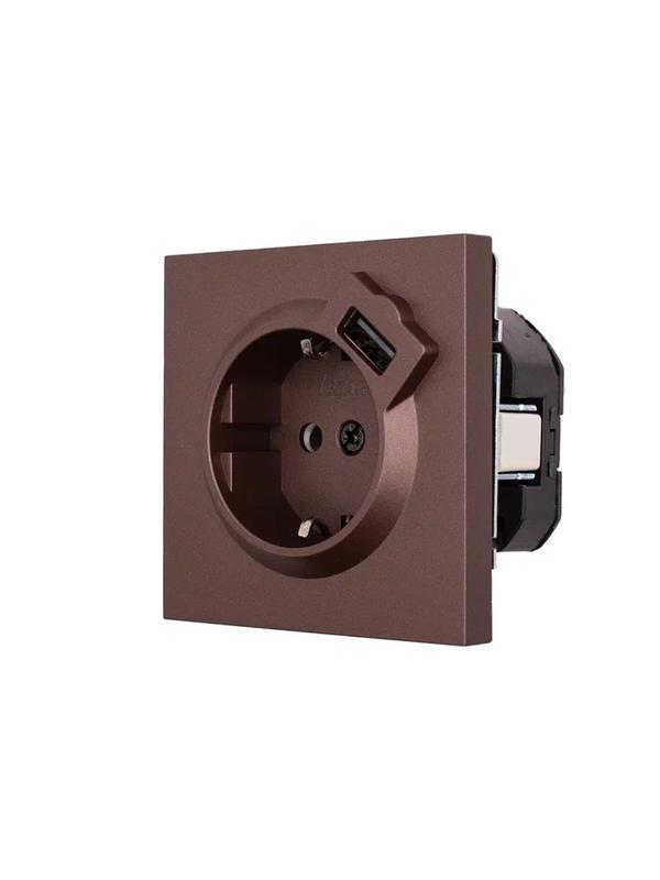  Розетка 1-мест. с/з+USB разъем СП ZIMA IP20 шоколад LEZARD 704-7388-181 фото в каталоге от BTSprom.by