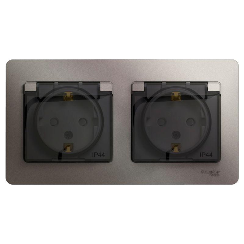 розетка 2-м сп 2мод. glossa 16а ip44 с заземл. защ. шторки в сборе платина se gsl001247 от BTSprom.by
