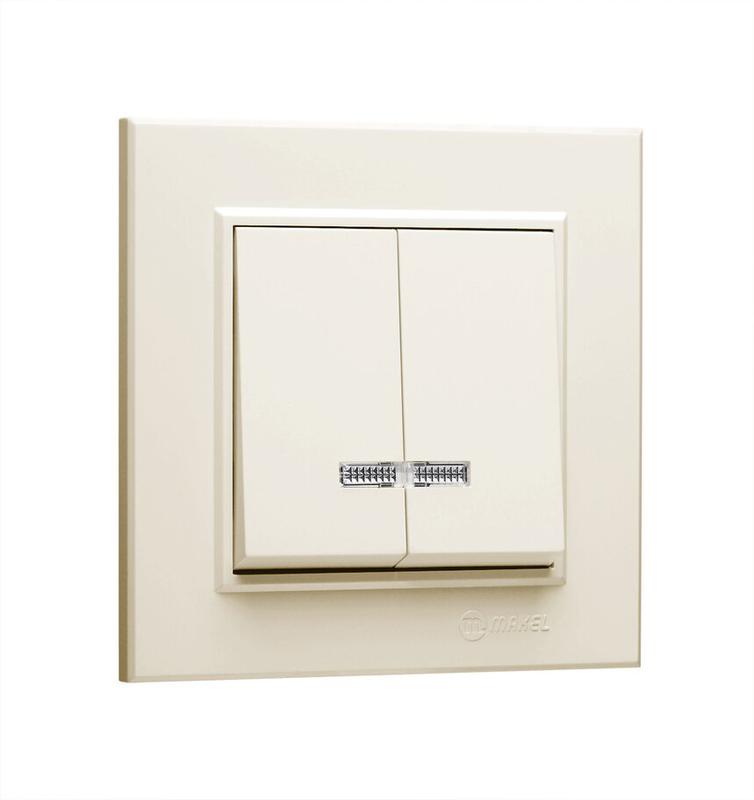 выключатель 2-кл. сп karea 10а ip20 с подсветкой крем. makel 56010023 от BTSprom.by