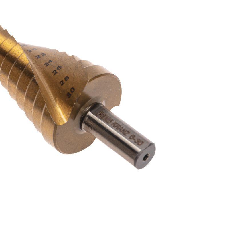  Сверло ступенчатое 6-8-10-12-14-16-18-20-22-24-26-28-30мм Р6М5 ТИТАН трехгр. хвостовик Kranz KR-12-6616 фото в каталоге от BTSprom.by