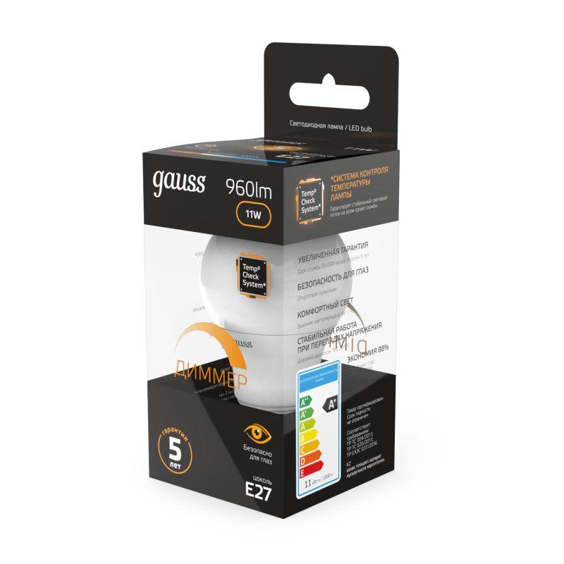 Лампа светодиодная Black 11Вт A60 грушевидная 3000К тепл. бел. E27 960лм диммир. GAUSS 102502111-D фото в каталоге от BTSprom.by