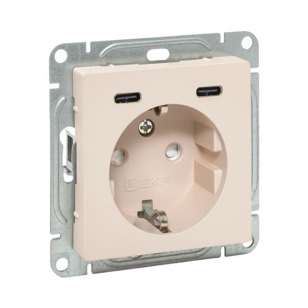 розетка сп эпика 16а с 2 usb-c с заземл. защ. шторки механизм крем. ekf up1-soi-111-2usbc от BTSprom.by