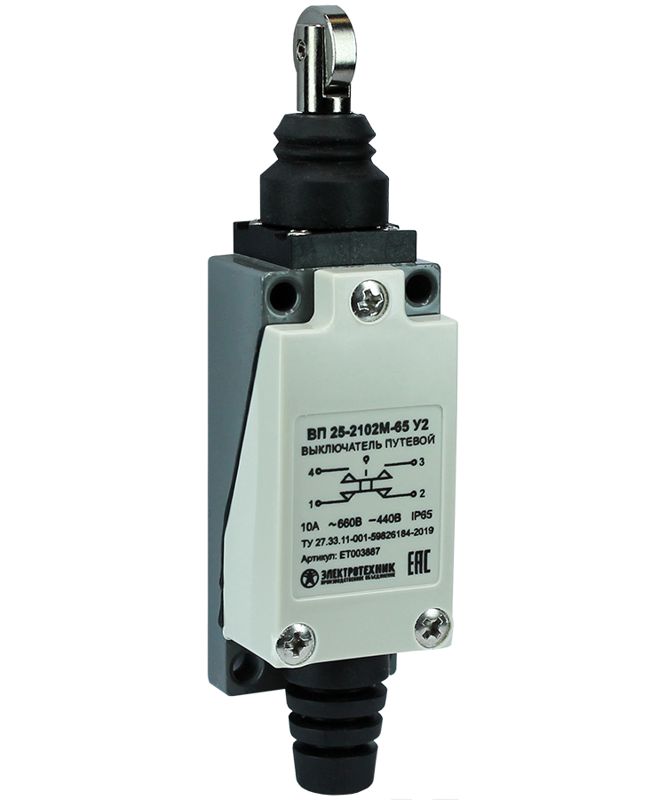 выключатель путевой вп 25-2102м-65 у2 1но+1нз 3а ip65 толкатель с роликом безинерционный 21х56мм электротехник et003887 от BTSprom.by