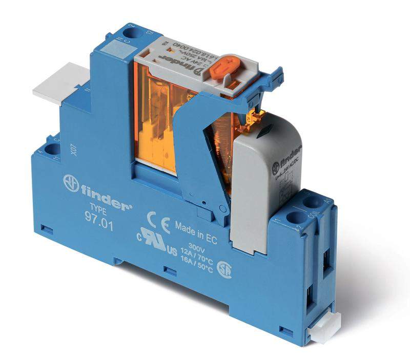 модуль интерфейсный (сборка 46.61.8.120.0040 + 99.02.0.230.98 + 97.01spa) электромеханич. реле 1co 16а agni 120в ac ip20 винт. клеммы пластик. клипса led + варистор кнопка тест + мех. индикатор finder 4c0181200060spa от BTSprom.by