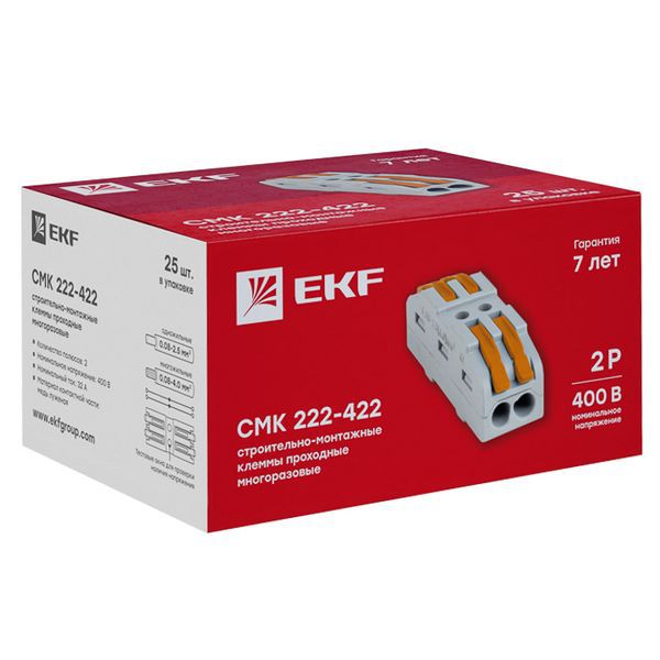  Клемма строительно-монтажная СМК проходная 222-422 2п 0.08-4кв.мм (уп.25шт) PROxima EKF plc-smk-422 фото в каталоге от BTSprom.by