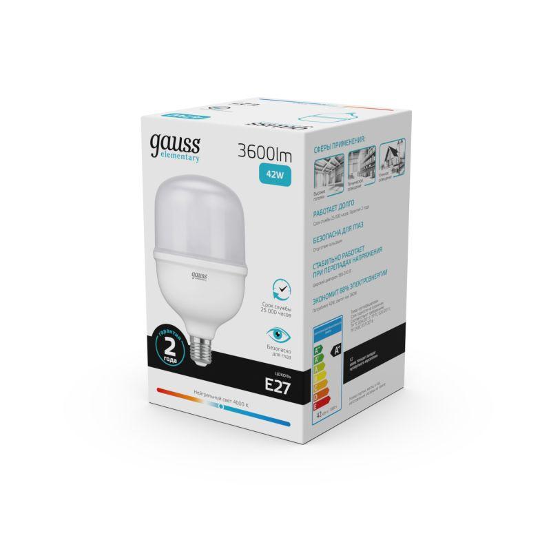 Лампа светодиодная Elementary 42Вт T120 цилиндр 4000К нейтр. бел. E27 3600лм GAUSS 63224 фото в каталоге от BTSprom.by