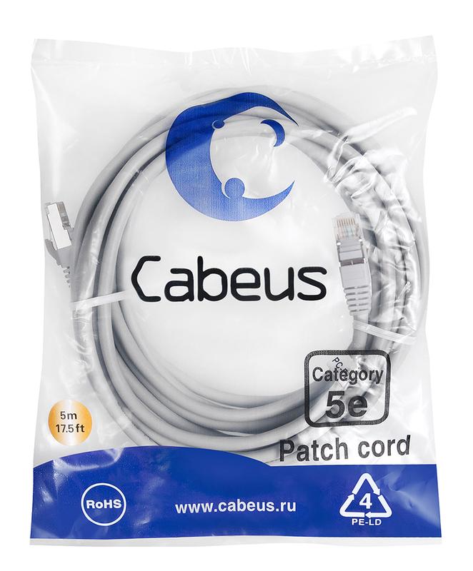 патч-корд f/utp кат.5e pc-ftp-rj45-cat.5e-5m 2xrj45/8p8c экранир. pvc 5м сер. cabeus 7265c от BTSprom.by