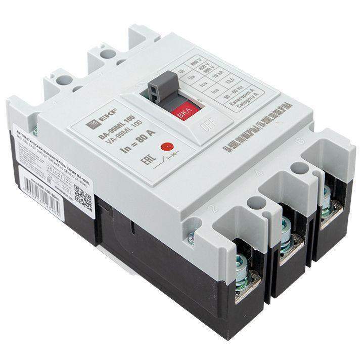 выключатель автоматический 3п 100/80а 18ка ва-99мl basic ekf mccb99-100-80mi от BTSprom.by