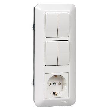  Блок СП Blanca / Прима (розетка с заземл. + 2-кл. + 2-кл. выкл.) (розн. упак.) бел. SE BK2VR-008B-BI фото в каталоге от BTSprom.by