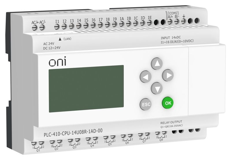 модуль цпу плк 410 8 di 6 ui (0-10 в/di) 8 ro 12в-24в dc или 24в ac с ethernet портом с экраном oni plc-410-cpu-14u08r-1ad-00 от BTSprom.by