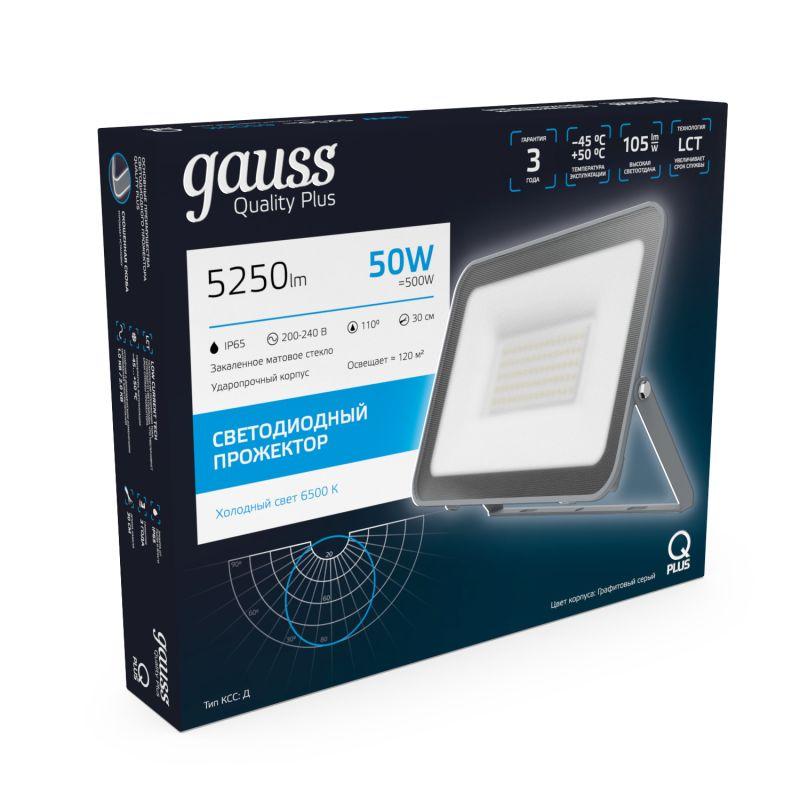  Прожектор светодиодный Qplus 50Вт 6500К IP65 5250лм 200-240В ДО графит. GAUSS 690511350 фото в каталоге от BTSprom.by
