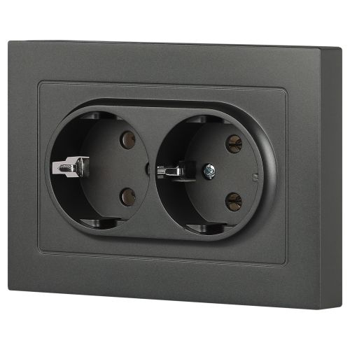  Розетка 2-м СП Accent 6-205-07 16А IP20 250В 2P+E Schuko AL/CU графит Intro Б0063496 фото в каталоге от BTSprom.by