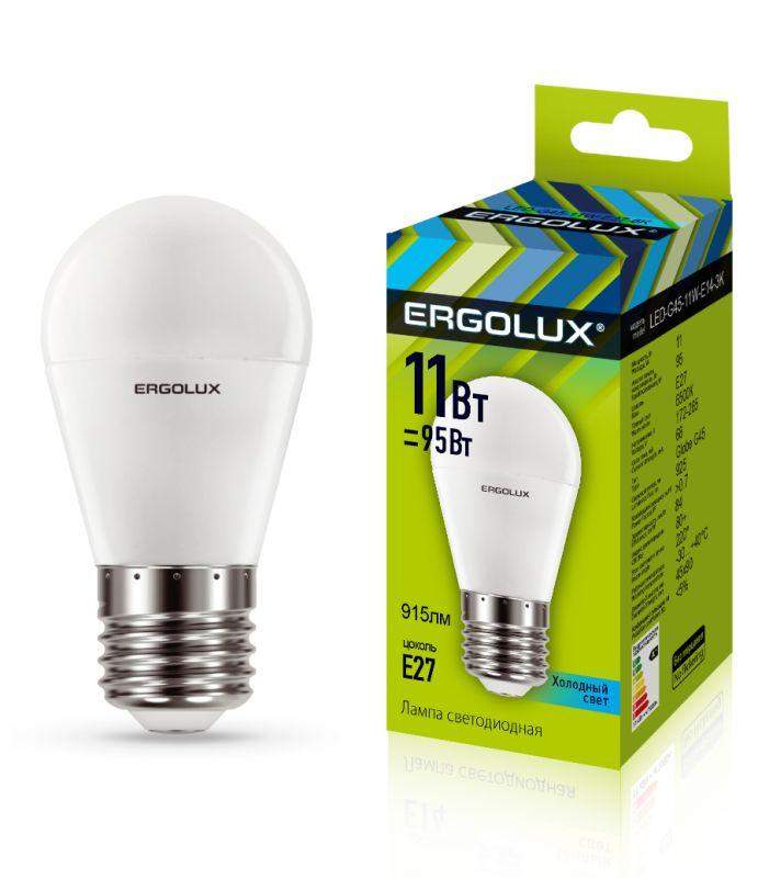 лампа светодиодная led-g45-11w-e27-4k шар 11вт e27 4500к 172-265в ergolux 13631 от BTSprom.by