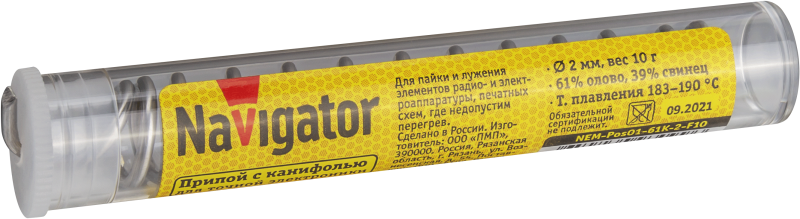 припой 93 099 nem-pos01-61k-2-f10 (пос-61; колба; 2мм; 10 г) navigator 93099 от BTSprom.by