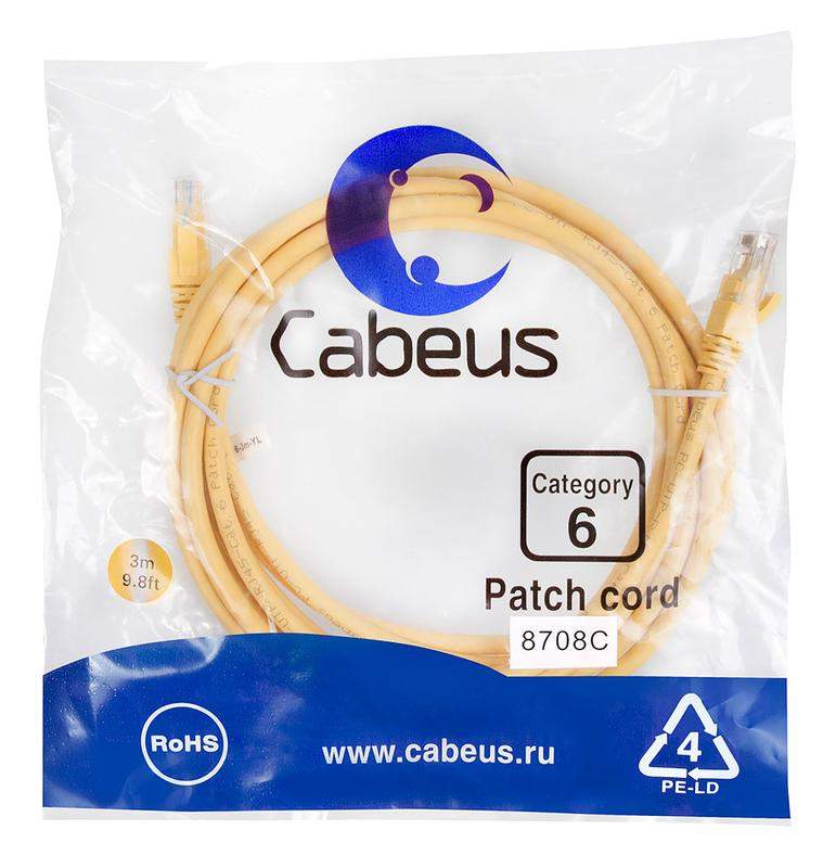 патч-корд u/utp кат.6 pc-utp-rj45-cat.6-3m-yl 2xrj45/8p8c неэкранир. pvc 3м желт. cabeus 8708c от BTSprom.by