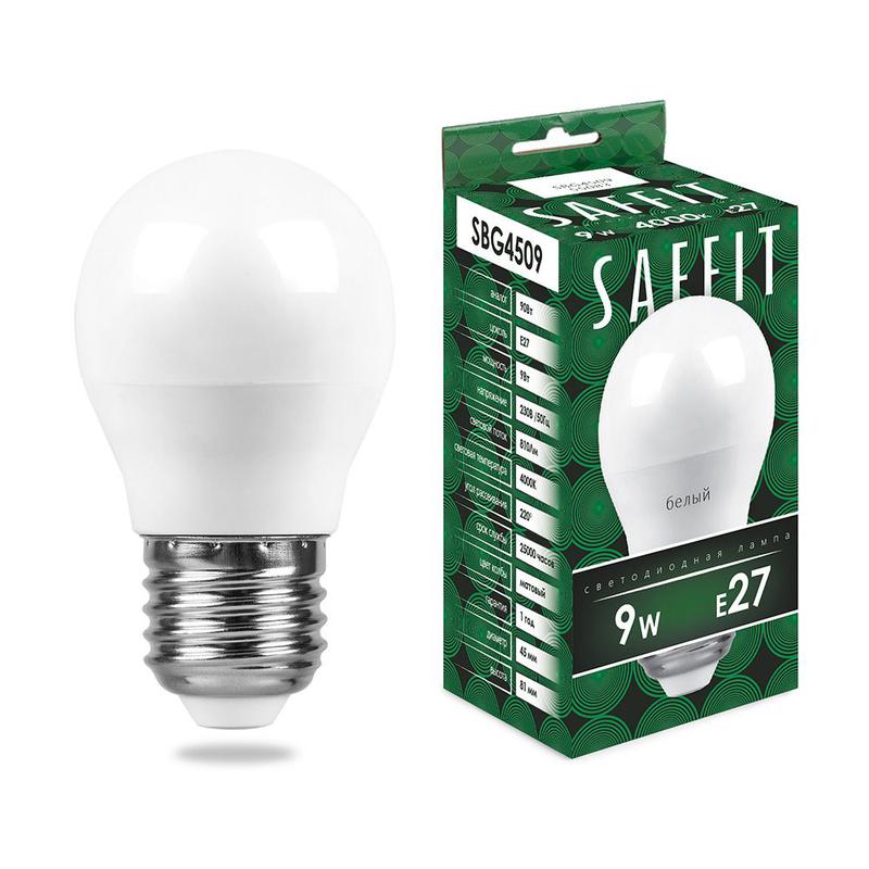 лампа светодиодная 9вт 230в e27 4000к g45 sbg4509 saffit 55083 от BTSprom.by