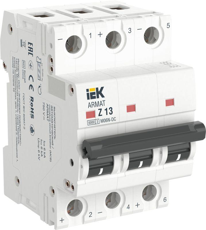 выключатель автоматический модульный 3п z 13а m06n-dc armat iek ar-m06n-3-z013dc от BTSprom.by