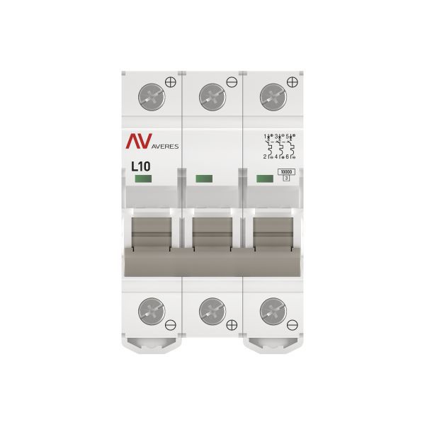  Выключатель автоматический модульный 3п L 10А 10кА AV-10 DC AVERES EKF mcb10-DC-3-10L-av фото в каталоге от BTSprom.by